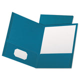 Oxford Linen Finish Twin Pocket Folders, 100-Sheet Capacity, 11 x 8.5, Teal, 25/Box