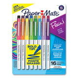 Paper Mate Flair Felt Tip Porous Point Pen, Stick, Bold 1.2 mm, Assorted Ink Colors, White Pearl Barrel, 16/Pack