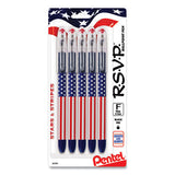 Pentel R.S.V.P. Stars and Stripes Ballpoint Pen, Stick, Fine 0.7 mm, Black Ink, Red/White/Blue Barrel, 5/Pack