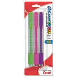 Pentel Clic Eraser COLORS Eraser, For Pencil Marks, White Eraser, Assorted Barrel Colors, 3/Pack