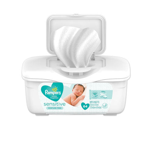 Pampers Sensitive Baby Wipes, Cotton, 6.8 x 7, Unscented, White, 64/Tub, 8 Tubs/Carton