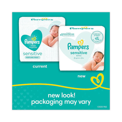 Pampers Sensitive Baby Wipes, 6.8 x 7, Unscented, White, 56/Pack, 8/Carton