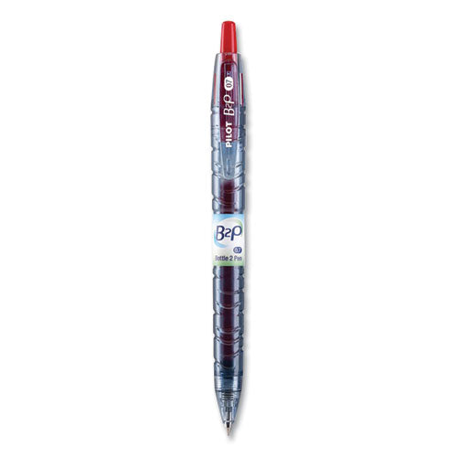 Pilot B2P Bottle-2-Pen Recycled Ballpoint Pen, Retractable, Fine 0.7 mm, Red Ink, Translucent Blue Barrel, Dozen