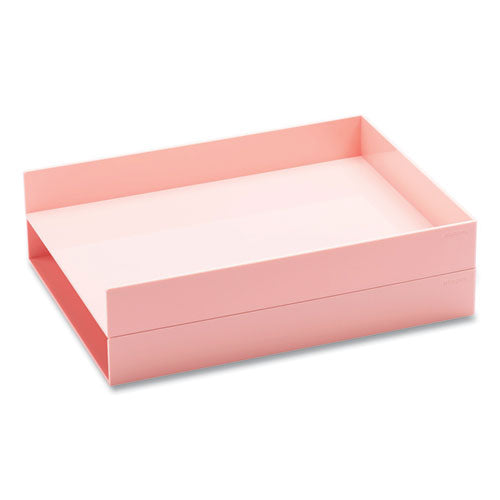 Poppin Stackable Letter Trays, 1 Section, Letter Size Files, 9.75 x 12.5 x 1.75, Blush, 2/Pack