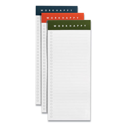 Poppin Work Happy Magnetic List Pads, List-Management Format, Assorted Headband Colors, 50 White 3.5 x 8.25 Sheets, 3/Pack