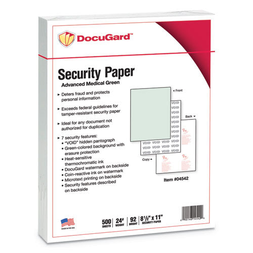 DocuGard Medical Security Papers, 24lb, 8.5 x 11, Green, 500/Ream