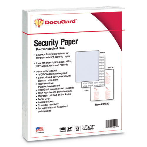 DocuGard Medical Security Papers, 24lb, 8.5 x 11, Blue, 500/Ream