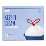 Perk Drawstring Tall Kitchen Trash Bags, 13 gal, 0.9 mil, 28" x 24", White, 120/Box