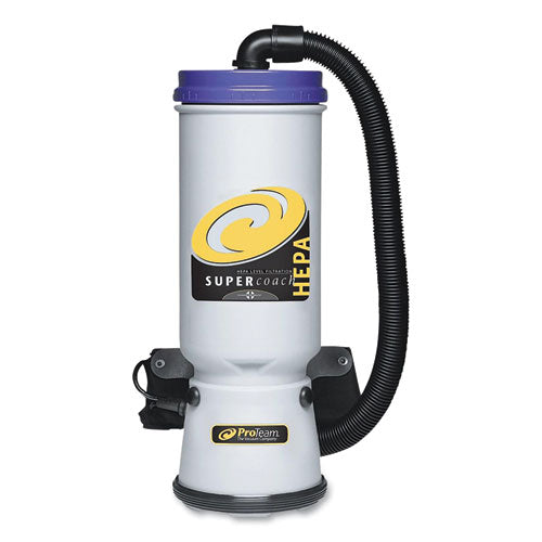 ProTeam Super CoachVac Backpack Vacuum with Xover Telescoping One-Piece Wand, 10 qt Tank Capacity, Gray/Purple