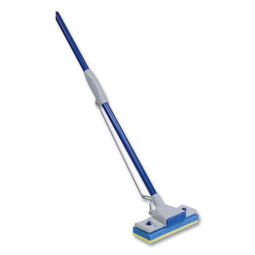 Quickie Automatic Sponge Mop, 9 x 3 Blue/Yellow Cellulose Head, 48" Blue/Gray Steel Handle