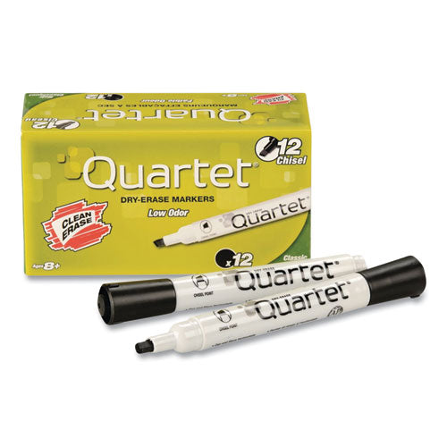 Quartet Low-Odor Dry-Erase Marker, Broad Chisel Tip, Black, Dozen