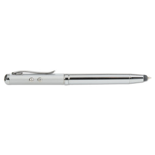 Quartet 4-in-1 Laser Pointer with Stylus, Pen, LED Light, Class 2, Projects 984 ft, Silver