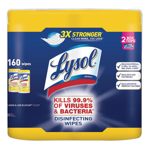 LYSOL Brand Disinfecting Wipes, 7 x 7.25, Lemon and Lime Blossom, 80 Wipes/Canister, 2 Canisters/Pack