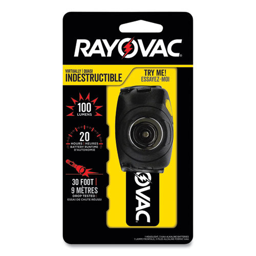 Rayovac Virtually Indestructible LED Headlight, 3 AAA Batteries (Included), 30 m Projection, Black
