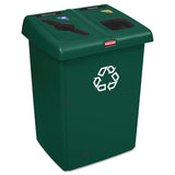 Rubbermaid Commercial Glutton Recycling Station, Two-Stream, 46 gal, Green