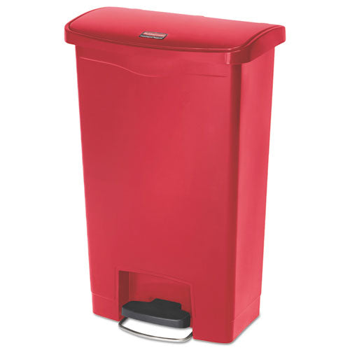 Rubbermaid Commercial Slim Jim Resin Step-On Container, Front Step Style, 13 gal, Red
