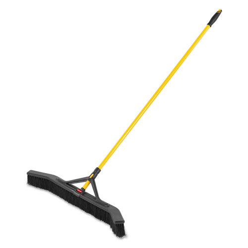Rubbermaid Commercial Maximizer Push-to-Center Broom, Poly Bristles, 36 x 58.13, Steel Handle, Yellow/Black