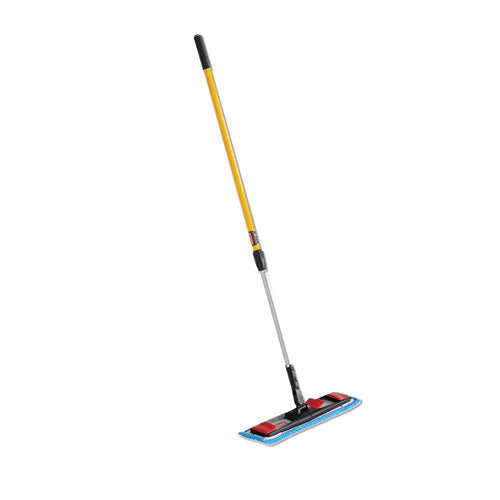 Rubbermaid Commercial Adaptable Flat Mop Kit, 19.5 x 5.5 Blue Microfiber Head, 48" to 72" Yellow Aluminum Handle