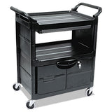 Rubbermaid Commercial Utility Cart With Locking Doors, Two-Shelf, 33.63w x 18.63d x 37.75h, Black