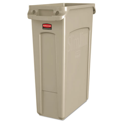 Rubbermaid Commercial Slim Jim Receptacle with Venting Channels, Rectangular, Plastic, 23 gal, Beige