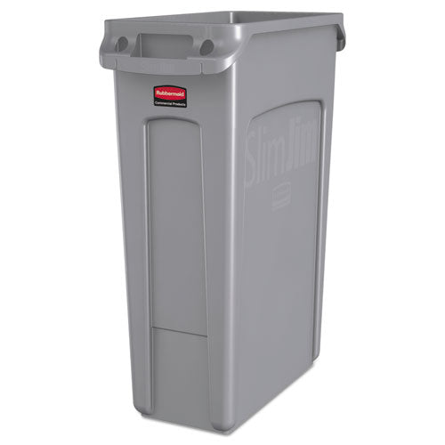 Rubbermaid Commercial Slim Jim Receptacle with Venting Channels, Rectangular, Plastic, 23 gal, Gray