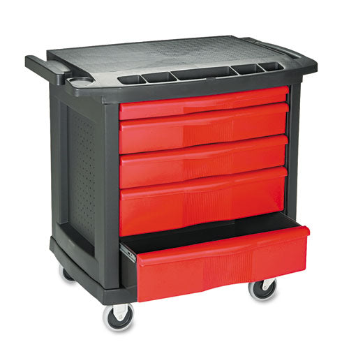 Rubbermaid Commercial Five-Drawer Mobile Workcenter, 32 1/2w x 20d x 33 1/2h, Black Plastic Top