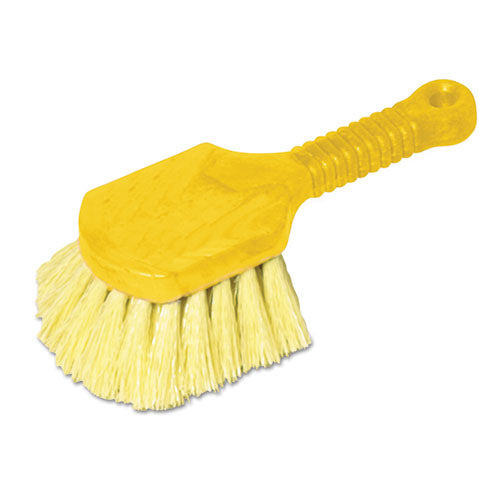 Rubbermaid Commercial Long Handle Scrub, Yellow Synthetic Bristles, 8" Brush, 8" Gray Plastic Handle