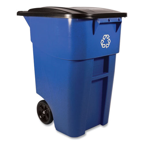 Rubbermaid Commercial Brute Recycling Rollout Container, Square, 50 gal, Blue