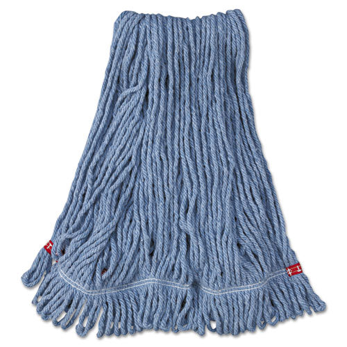 Rubbermaid Commercial Web Foot Wet Mop Head, Shrinkless, Cotton/Synthetic, Blue, Medium, 6/Carton