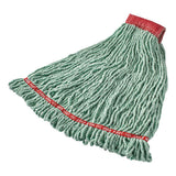 Rubbermaid Commercial Web Foot Shrinkless Looped-End Wet Mop Head, Cotton/Synthetic, Large, Green, 5" Red Headband