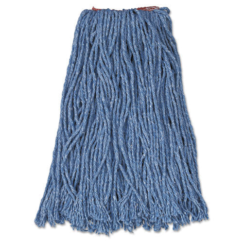 Rubbermaid Commercial Cotton/Synthetic Cut-End Blend Mop Head, 16 oz, 1" Band, Blue, 12/Carton