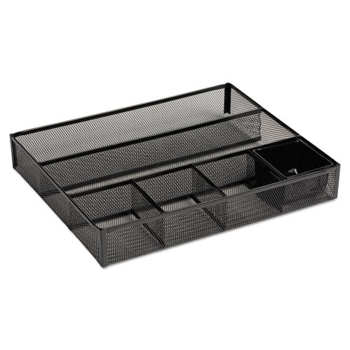 Rolodex Metal Mesh Deep Desk Drawer Organizer, Six Compartments, 15.25 x 11.88 x 2.5, Black