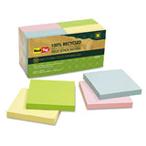 Redi-Tag 100% Recycled Self-Stick Notes, 3" x 3", Assorted Pastel Colors, 100 Sheets/Pad, 12 Pads/Pack