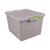Really Useful Box 35.4 Qt. Latch Lid Storage Tote, 14.76" x 12.6" x 10.43", Dove Gray/Green