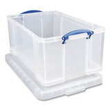 Really Useful Box Snap-Lid Storage Bin, 16.9 gal, 17.31" x 28" x 12.25", Clear/Blue