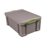 Really Useful Box 9.51 Qt. Latch Lid Storage Tote, 15.55" x 10.04" x 6.1", Dove Gray/Green