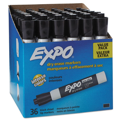 EXPO Low-Odor Dry-Erase Marker Value Pack, Broad Chisel Tip, Black, 36/Box