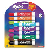 EXPO Low Odor Dry Erase Vibrant Color Markers, Broad Chisel Tip, Assorted Colors, 12/Set