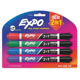 EXPO 2-in-1 Dry Erase Markers, Fine/Broad Chisel Tips, Assorted Primary Colors, 4/Pack