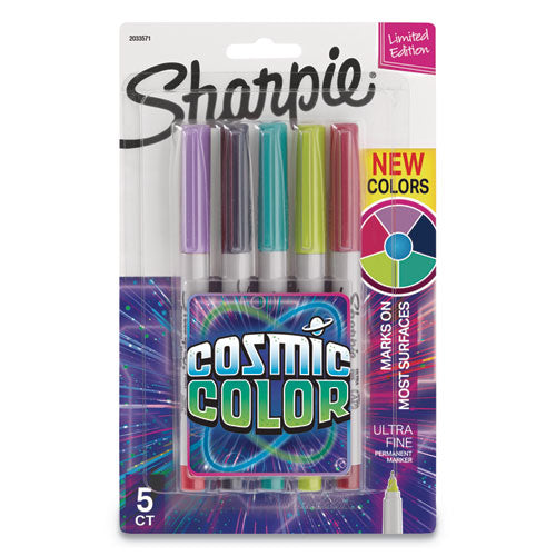 Sharpie Cosmic Color Permanent Markers, Extra-Fine Needle Tip, Assorted Cosmic Colors, 5/Pack