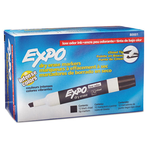 EXPO Low-Odor Dry-Erase Marker, Broad Chisel Tip, Black, Dozen