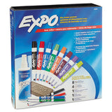 EXPO Low-Odor Dry Erase Marker, Eraser and Cleaner Kit, Medium Assorted Tips, Assorted Colors, 12/Set