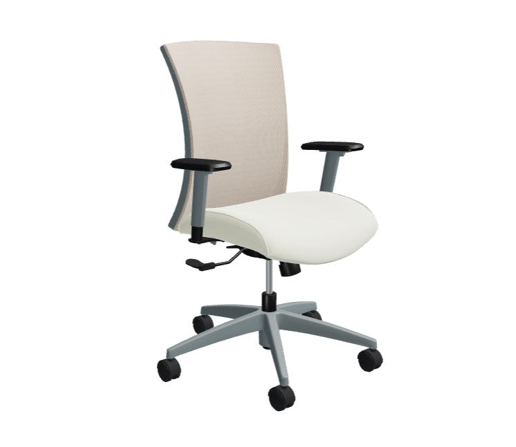 Global Vion – Sleek Sand Dimension Mesh Medium Back Tilter Task Chair in Vinyl for the Modern Office, Home and Business