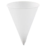 Dart Cone Water Cups, Paper, 4.25 oz, Rolled Rim, White, 200/Bag, 25 Bags/Carton