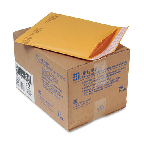 Sealed Air Jiffylite Self-Seal Bubble Mailer, #2, Barrier Bubble Lining, Self-Adhesive Closure, 8.5 x 12, Golden Brown Kraft, 25/Carton