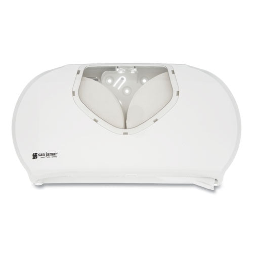 San Jamar Twin Jumbo Bath Tissue Dispenser, 19 1/4 x 6 x 12 1/4, White/Clear