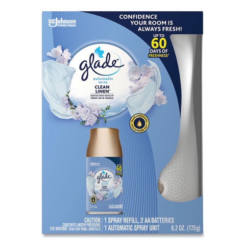 Glade Automatic Air Freshener Starter Kit, Spray Unit and Refill, Clean Linen, 6.2 oz