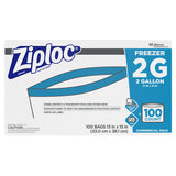 Ziploc Double Zipper Freezer Bags, 2 gal, 2.7 mil, 13" x 15.5", Clear, 100/Carton