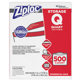 Ziploc Double Zipper Storage Bags, 1 qt, 1.75 mil, 7" x 7.75", Clear, 500/Box