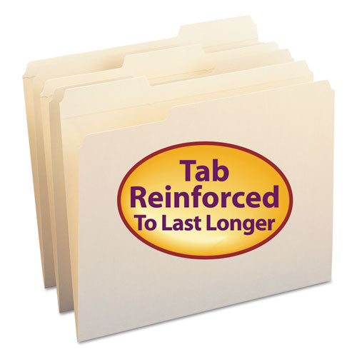 Smead Reinforced Tab Manila File Folders, 1/3-Cut Tabs: Assorted, Letter Size, 0.75" Expansion, 11-pt Manila, 100/Box
